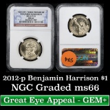 NGC 2012-p Benjamin Harrison Presidential Dollar $1 Graded ms66 By NGC