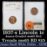 1937-s Lincoln Cent 1c Graded GEM RD By ANA