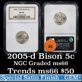 NGC 2005-d Bison Jefferson Nickel 5c Graded ms66 By NGC