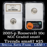 NGC 2005-p Roosevelt Dime 10c Graded ms67 By NGC