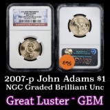 NGC 2007-p John Adams Presidential Dollar $1 Graded ms65 By NGC