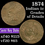 1874 Indian Cent 1c Grades xf details