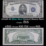 1934D $5 Blue Seal Silver certificate Grades f+