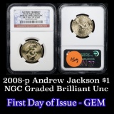 NGC 2008-p Andrew Jackson Presidential Dollar $1 Graded ms65 By NGC