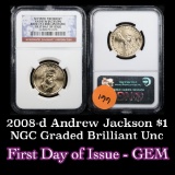NGC 2008-d Andrew Jackson Presidential Dollar $1 Graded ms65 By NGC