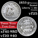 1853-p Seated Liberty Half Dime 1/2 10c Grades vf+
