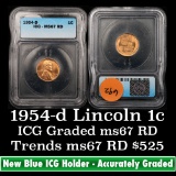1954-d Lincoln Cent 1c Graded ms67 rd By ICG