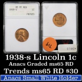 ANACS 1938-s Lincoln Cent 1c Graded ms65 rd By ANACS