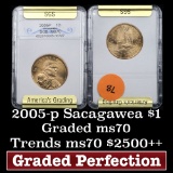2005-p Sacagawea Golden Dollar $1 Graded GEM++ Perfection By SGS