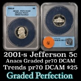 ANACS 2001-s Jefferson Nickel 5c Graded pr70 dcam By ANACS