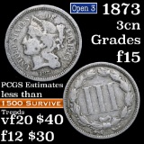 1873 Open 3 Three Cent Copper Nickel 3cn Grades f+