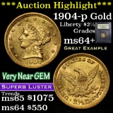***Auction Highlight*** 1904-p Gold Liberty Quarter Eagle $2 1/2 Graded Choice+ Unc By USCG (fc)