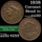 1838 Coronet Head Large Cent 1c Grades AU, Almost Unc (fc)