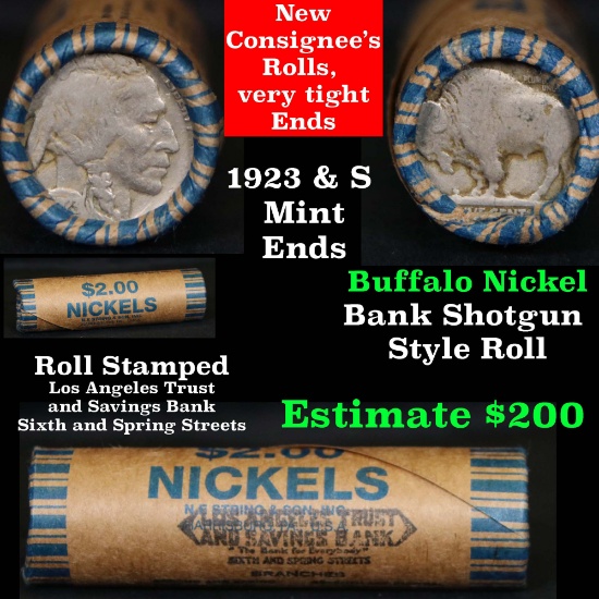 Full roll of Buffalo Nickels, 1923 on one end & a 's' Mint reverse on other end (fc)