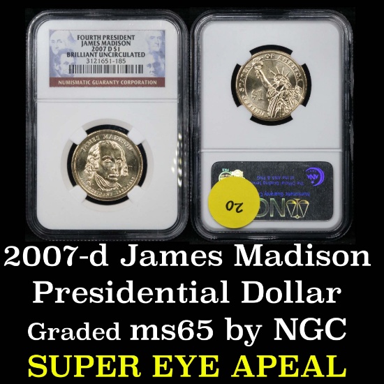 NGC 2007-d James Madison Presidential Dollar $1 Graded GEM By NGC