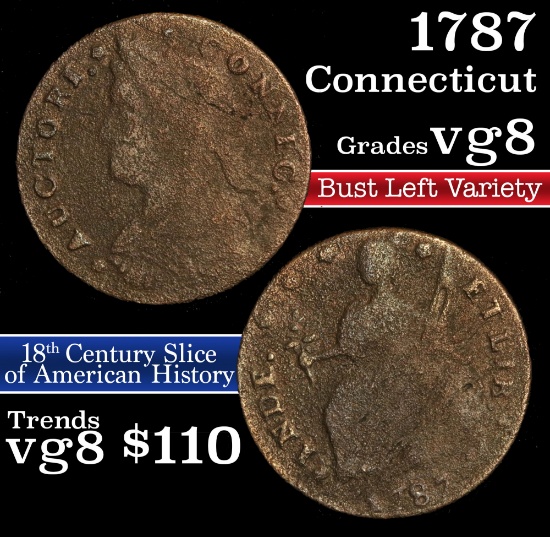 1787 Connecticut, Draped Bust Left Colonial Cent 1c Grades vg, very good