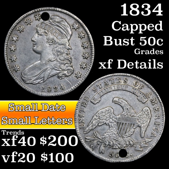 1834 Capped Bust Half Dollar 50c Grades xf details