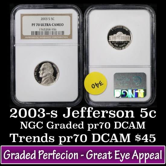 NGC 2003-s Jefferson Nickel 5c Graded GEM++ Proof Deep Cameo By NGC