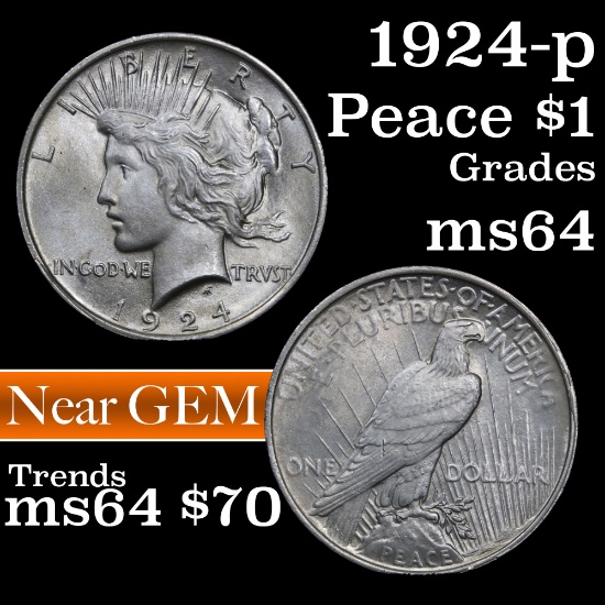 1924-Peace Dollar $1 Grades Choice Unc