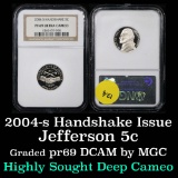 NGC 2004-s Handshake Jefferson Nickel 5c Graded GEM++ Proof Deep Cameo By NGC