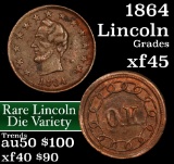 **Rare 1864 Lincoln Die, Burr's Lincoln, struck on brass Fuld 127/248b Civil War Token 1c Grades xf+