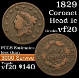1829 Lg letters Coronet Head Large Cent 1c Grades vf, very fine