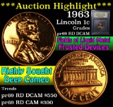 ***Auction Highlight*** 1963 Lincoln Cent 1c Graded Gem++ Proof Red Deep cameo by USCG (fc)
