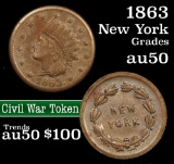 1863 New York Civil War Token 1c Grades AU, Almost Unc
