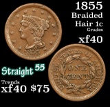 1855 Braided Hair Large Cent 1c Grades xf