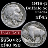 1916-p Buffalo Nickel 5c Grades xf+