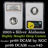 NGC 2003-s Silver Alabama Washington Quarter 25c Graded GEM++ Proof Deep Cameo By NGC