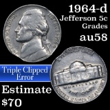 1964-d Triple Clipped Error Jefferson Nickel 5c Grades Choice AU/BU Slider