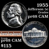 1955 Jefferson Nickel 5c Grades GEM++ Proof Cameo