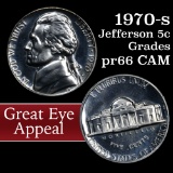 1970-s Jefferson Nickel 5c Grades GEM+ Proof Cameo