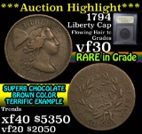 ***Auction Highlight*** 1794 Liberty Cap Flowing Hair large cent 1c Graded vf++ by USCG (fc)