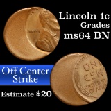 No Date Off Center Error Lincoln Cent 1c Grades Choice Unc BN