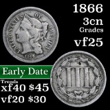 1866 Three Cent Copper Nickel 3cn Grades vf+