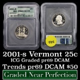 2001-s Vermont Washington Quarter 25c Graded GEM++ Proof Deep Cameo By ICG