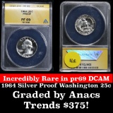 ANACS 1964-d Washington Quarter 25c Graded GEM++ Proof Deep Cameo By ANACS