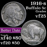 1916-s Buffalo Nickel 5c Grades vf+