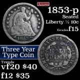 1853-p Seated Liberty Half Dime 1/2 10c Grades f+