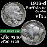 1918-d Buffalo Nickel 5c Grades vf+