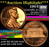 ***Auction Highlight*** 1964 Lincoln Cent 1c Graded Gem++ Proof Red Deep cameo by USCG (fc)
