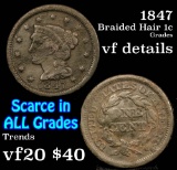 1847 Braided Hair Large Cent 1c Grades vf details