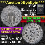 ***Auction Highlight*** 1868 Shield Nickel 5c Graded GEM+ Unc by USCG (fc)