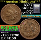 ***Auction Highlight*** 1877 Indian Cent 1c Graded vf, very fine by USCG (fc)