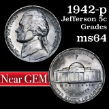 1942-p Jefferson Nickel 5c Grades Choice Unc