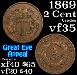 1869 Two Cent Piece 2c Grades vf++