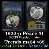 PCGS 1922-p Peace Dollar $1 Graded ms64 by PCGS