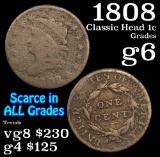 1808 Classic Head Large Cent 1c Grades g+